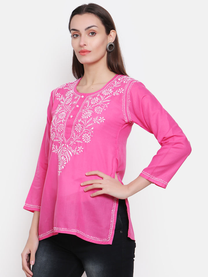 Women Hand Embroidered Chikankari Cotton Kurti SM126S