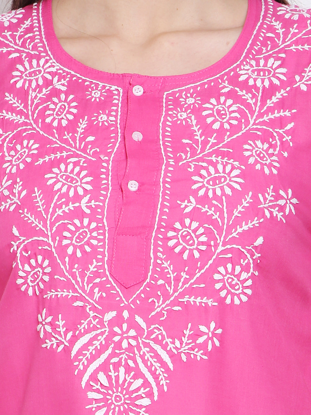 Women Hand Embroidered Chikankari Cotton Kurti SM126S