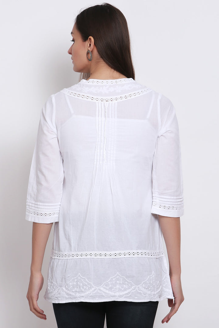 Hand Embroidered White Chikankari Cotton Tunic-PC2845