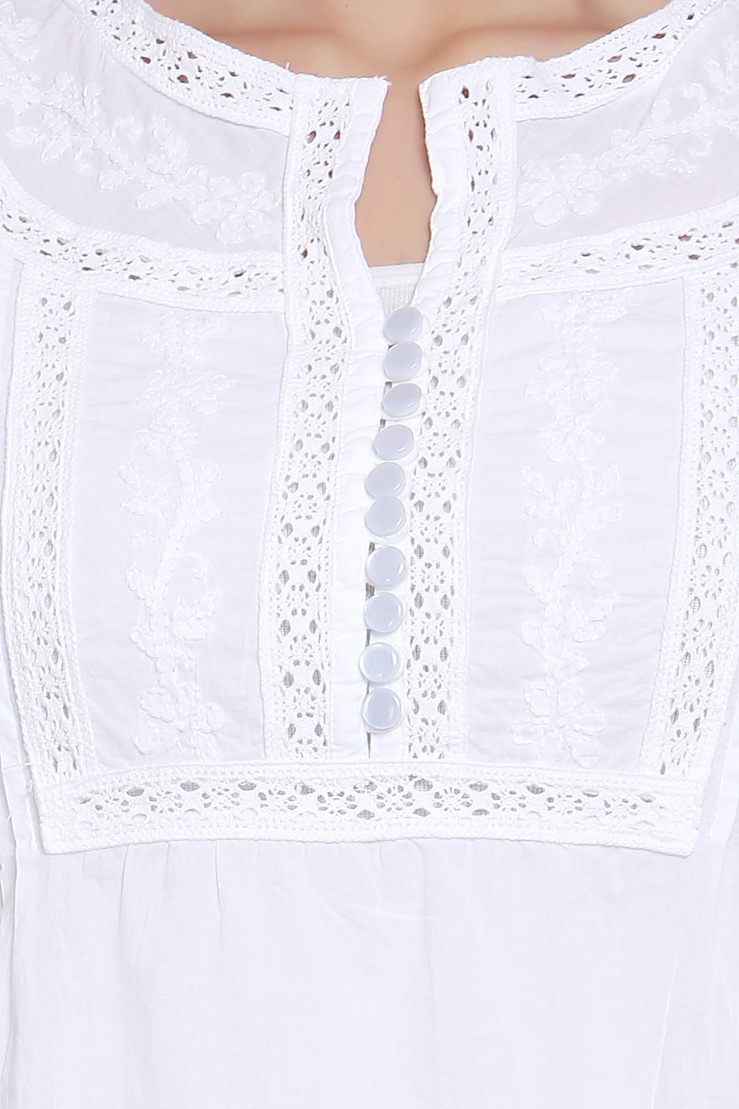 Hand Embroidered White Chikankari Cotton Tunic-PC2845