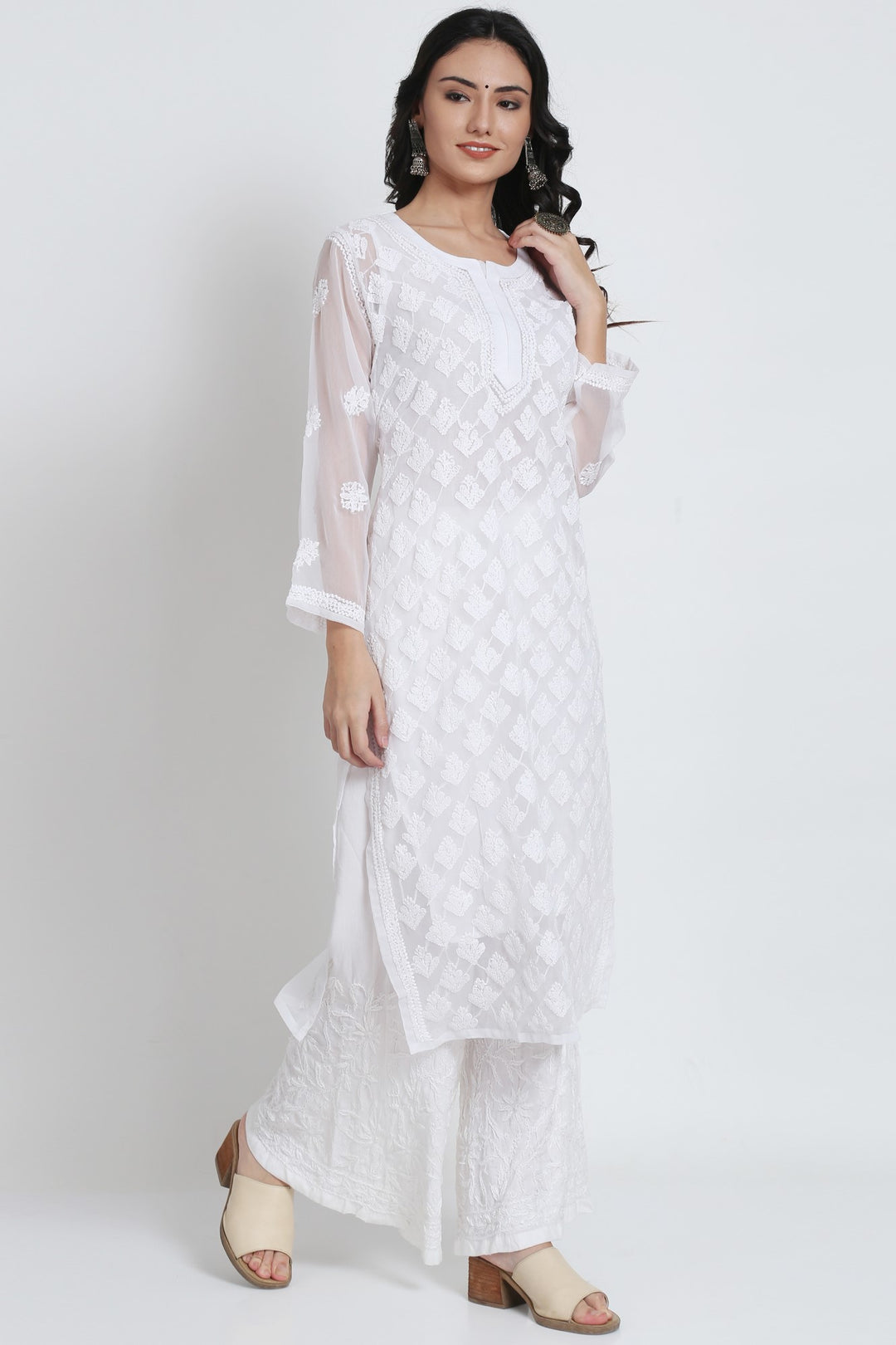 Hand Embroidered Chikankari Georgette Straight Kurta With Matching Slip- PC3484