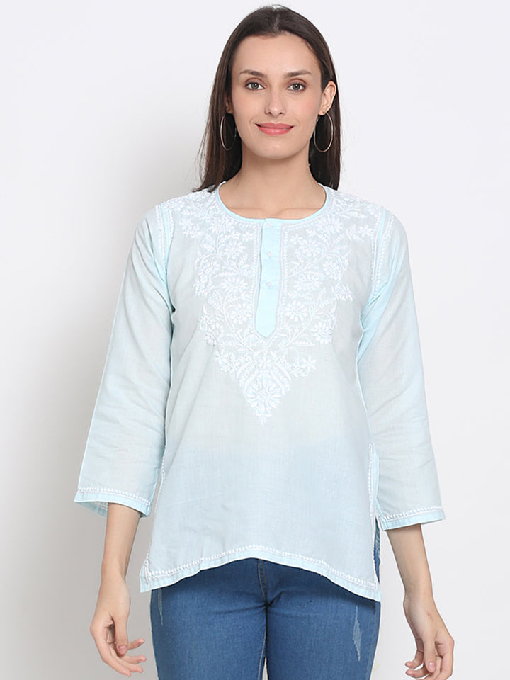 Women Hand Embroidered Chikankari Cotton Kurti SM126S