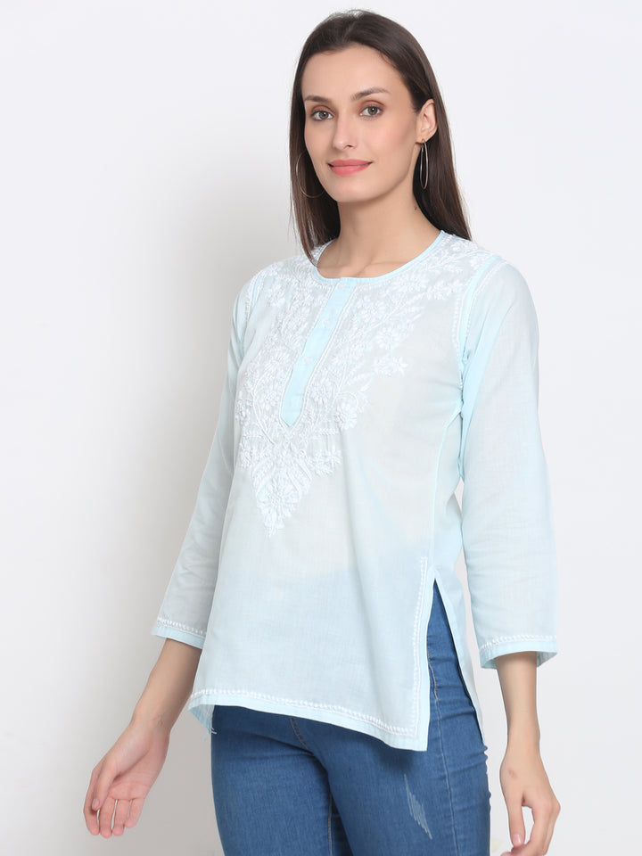 Women Hand Embroidered Chikankari Cotton Kurti SM126S