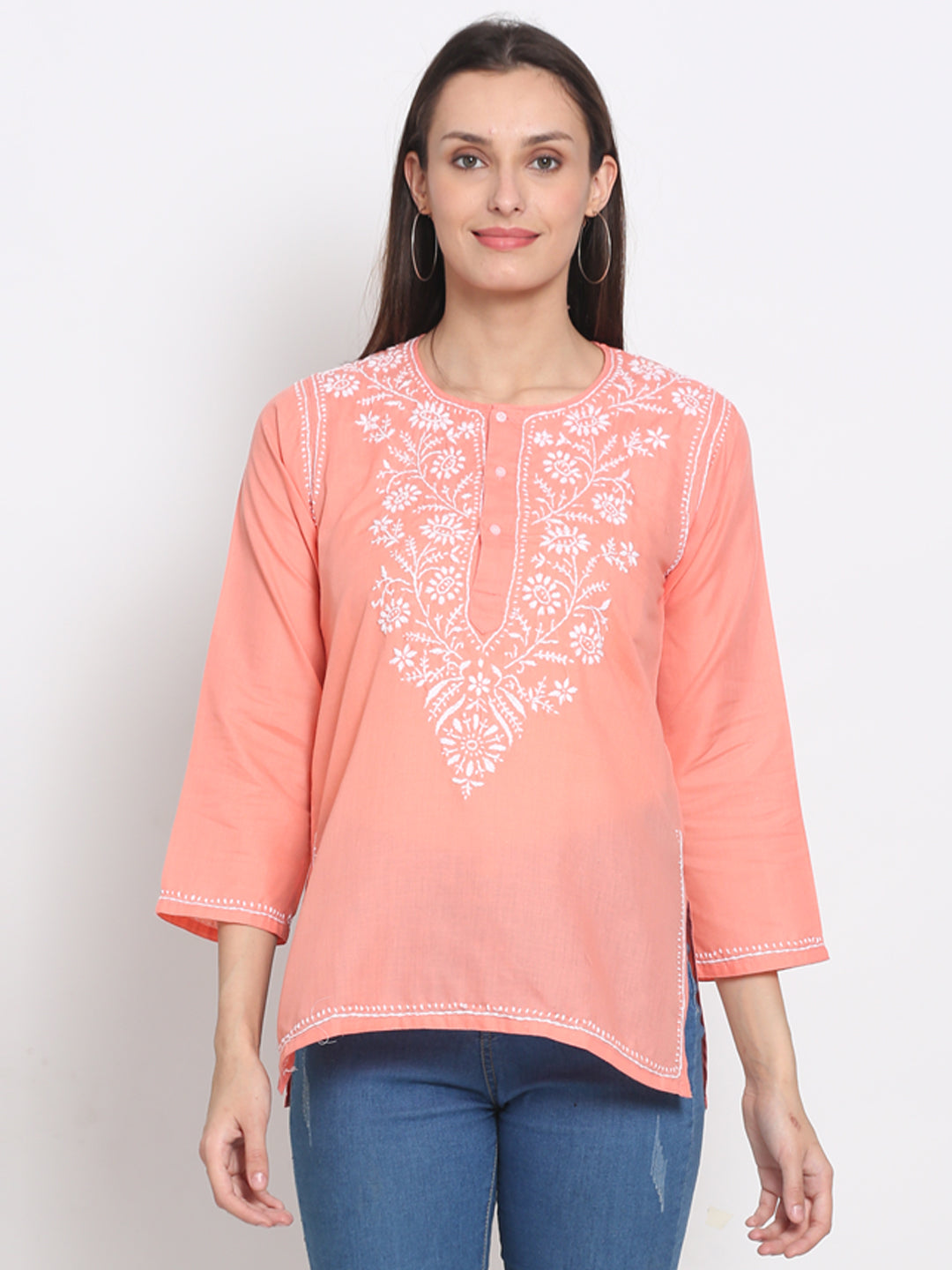 Women Hand Embroidered Chikankari Cotton Kurti SM126S