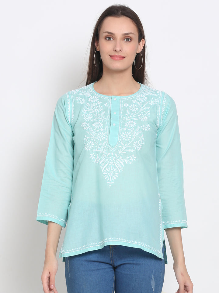 Women Hand Embroidered Chikankari Cotton Kurti SM126S