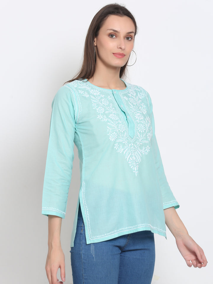 Women Hand Embroidered Chikankari Cotton Kurti SM126S