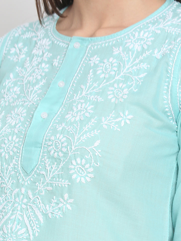 Women Hand Embroidered Chikankari Cotton Kurti SM126S