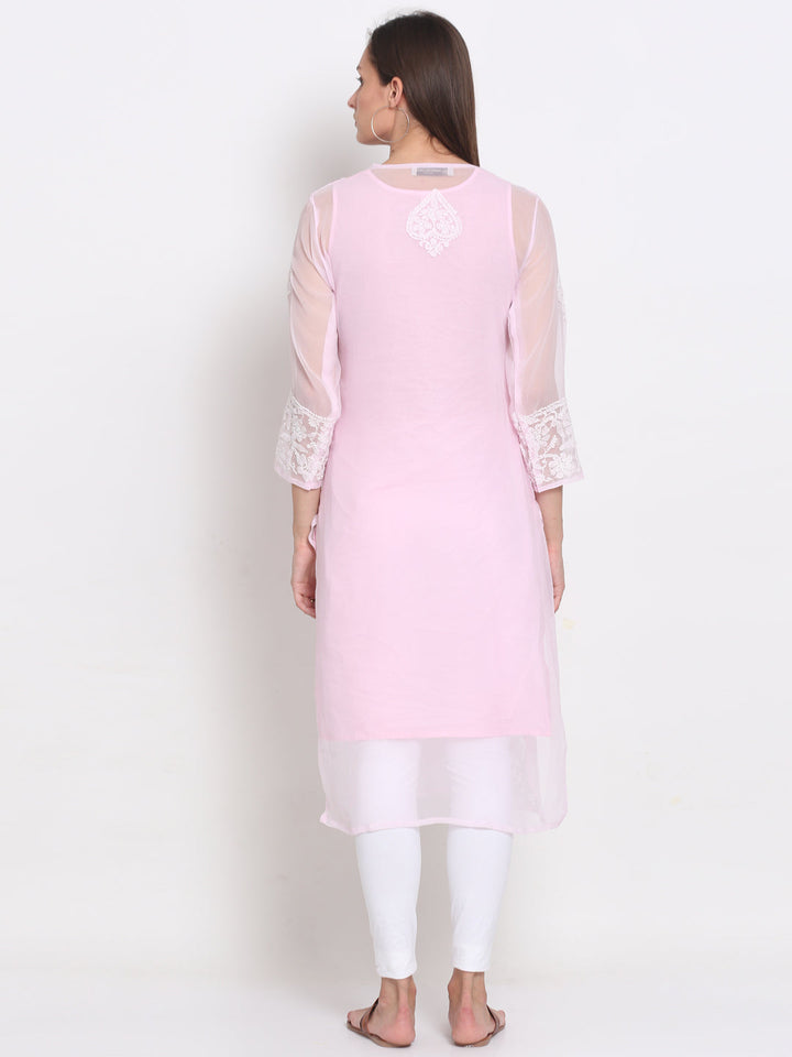 Hand Embroidered Chikankari Georgette straight Kurta With Matching Slip- PC3485