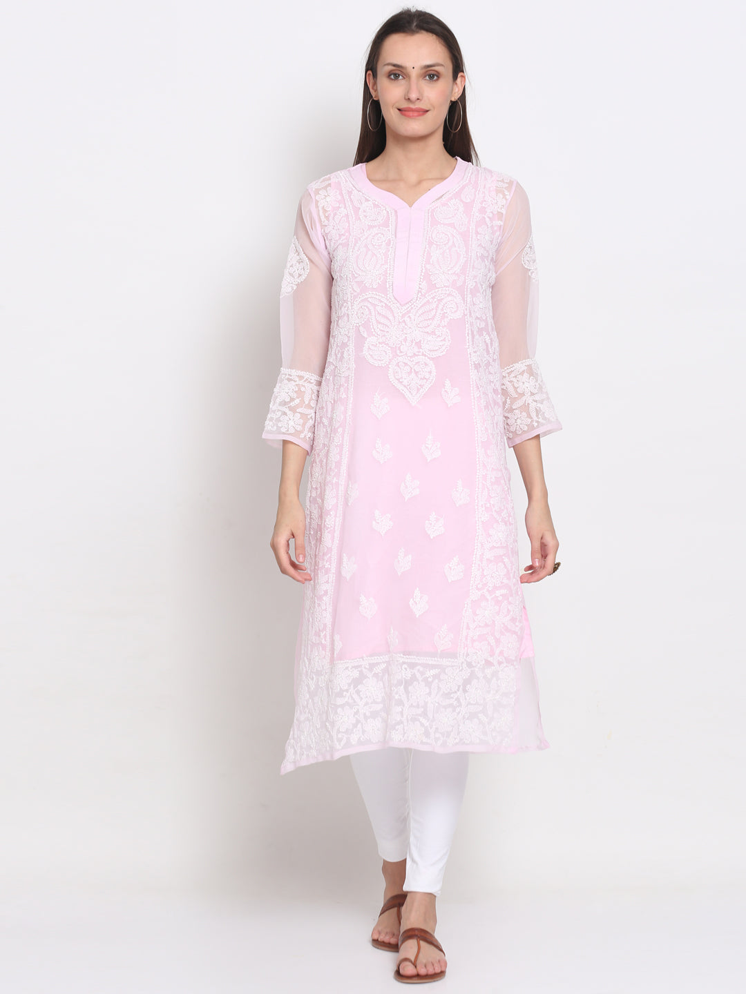 Hand Embroidered Chikankari Georgette straight Kurta With Matching Slip- PC3485