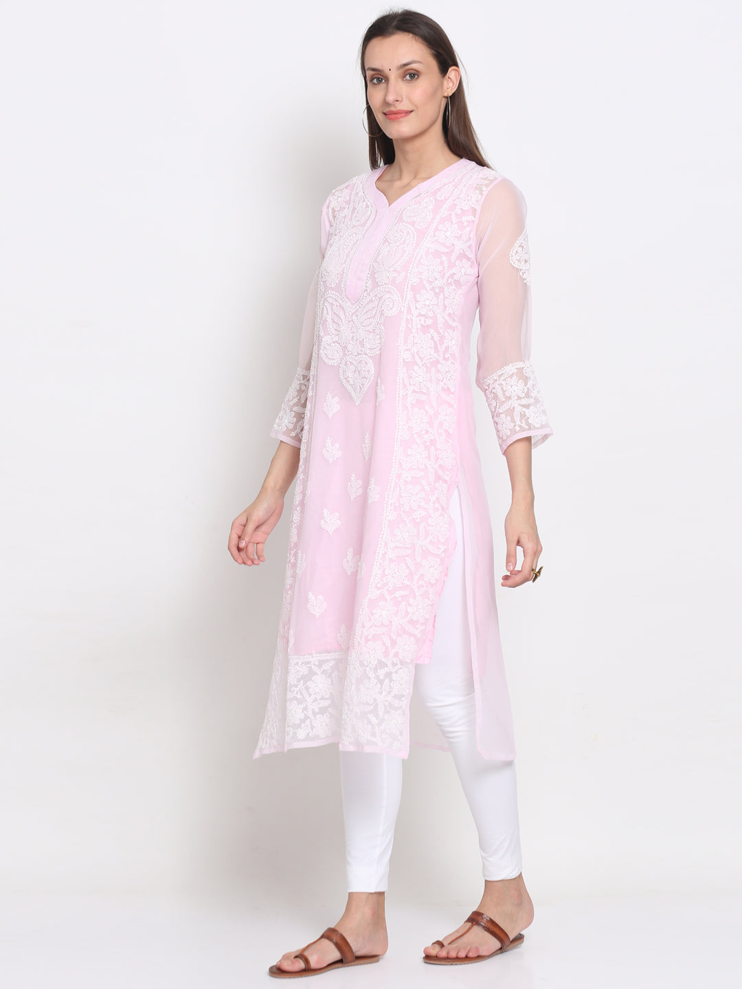 Hand Embroidered Chikankari Georgette straight Kurta With Matching Slip- PC3485