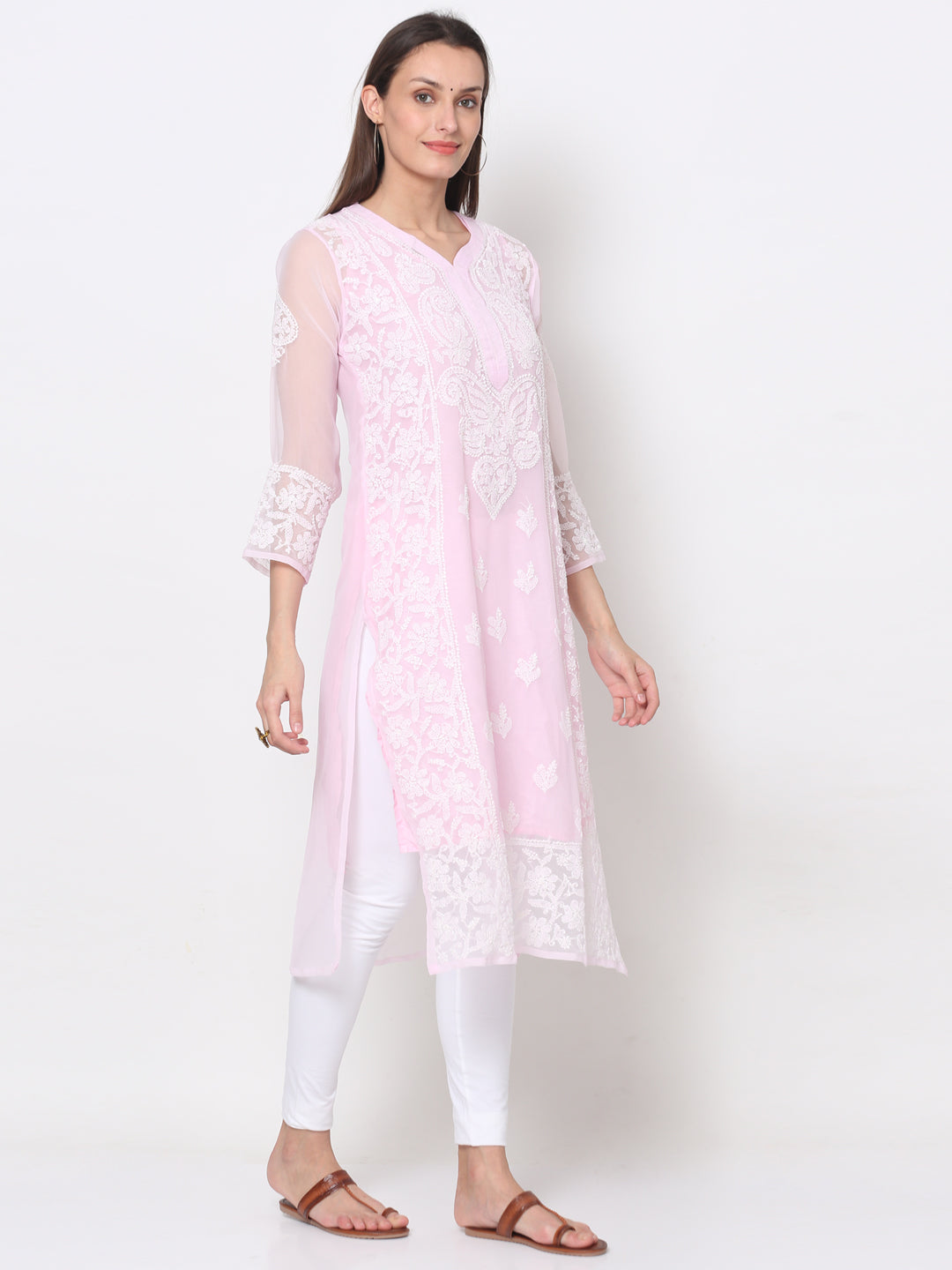 Hand Embroidered Chikankari Georgette straight Kurta With Matching Slip- PC3485