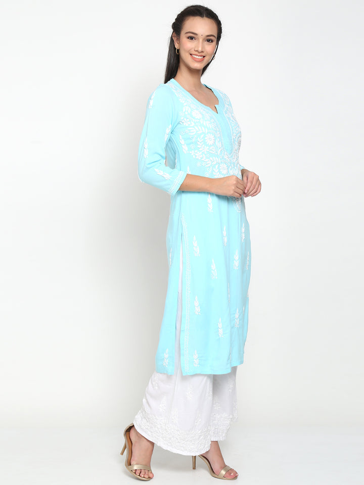 Hand Embroidered White Chikankari Rayon straight Kurta-PC3451