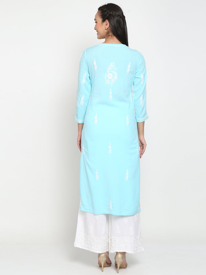 Hand Embroidered White Chikankari Rayon straight Kurta-PC3451