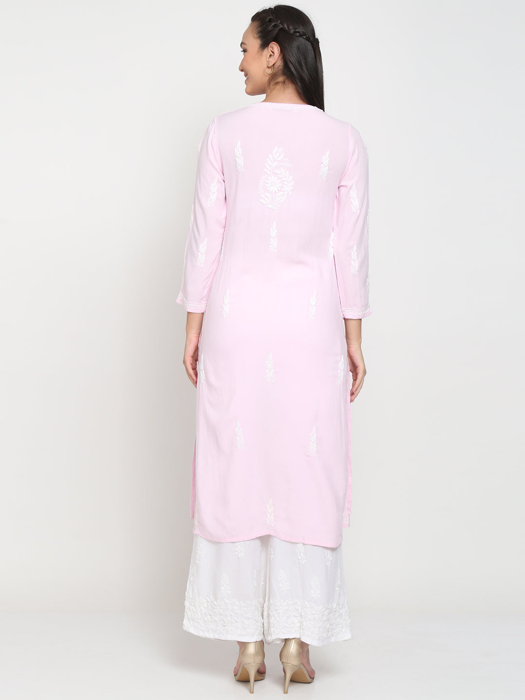 Hand Embroidered White Chikankari Rayon straight Kurta-PC3451