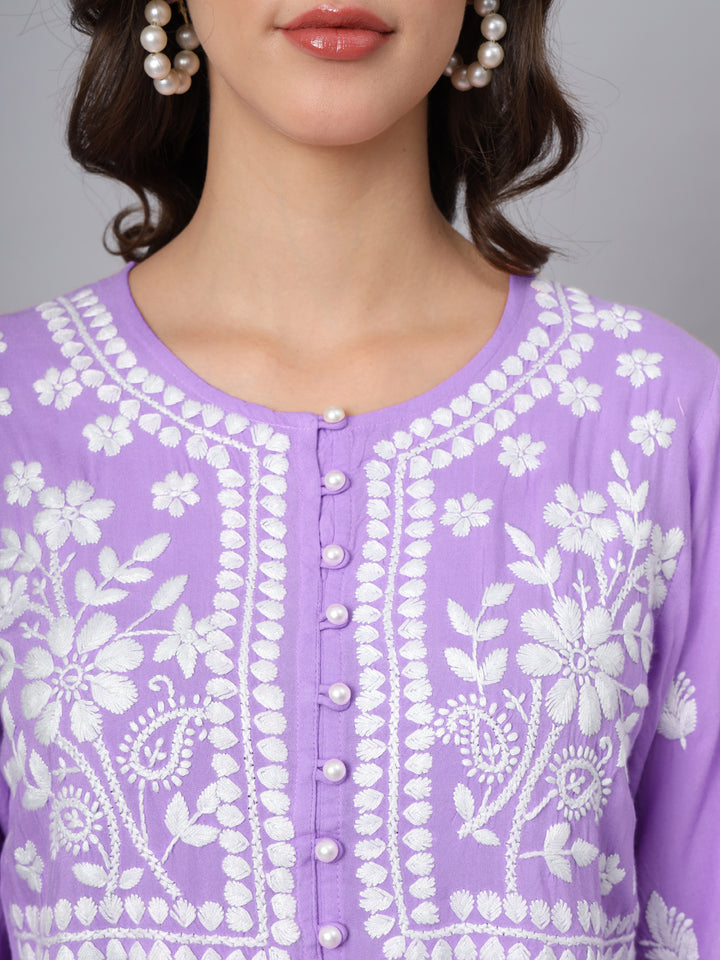 Women Hand Embroidered Rayon Chikankari Kurti PC3696