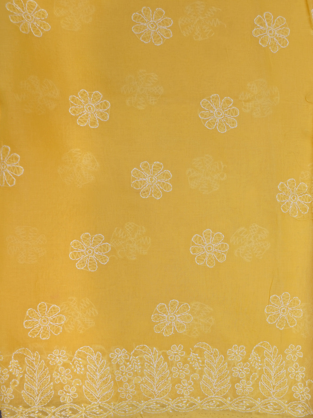 Hand Embroidered Chikankari Cotton Saree PCSAR02 Mustard