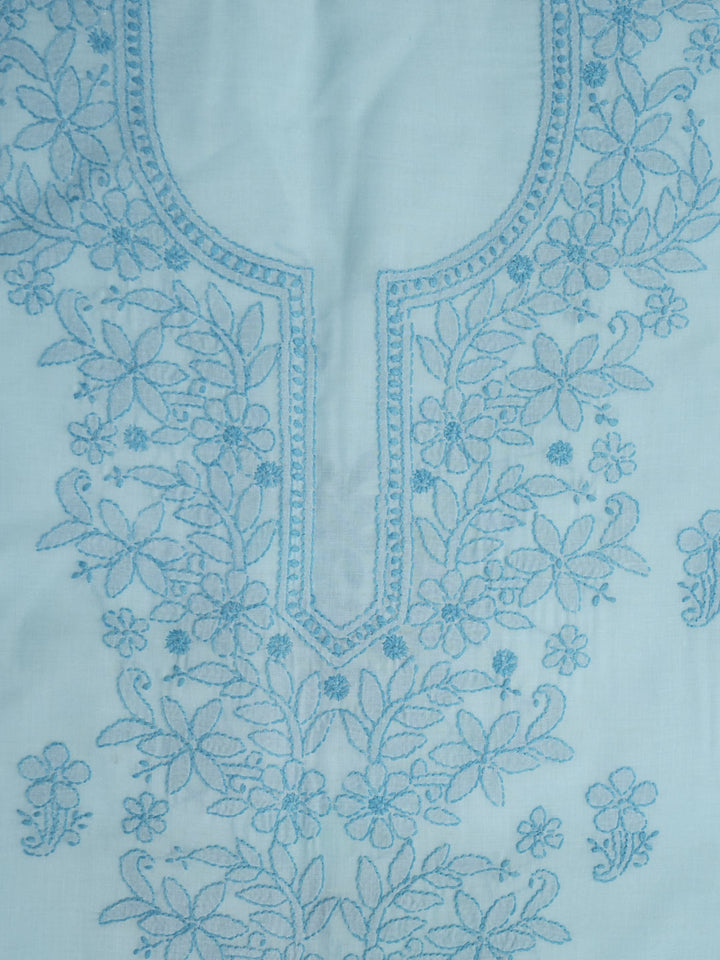 Women Hand Embroidered Cotton Chikankari Dress MaterialPCSCU00406FS-OCEANBLUE
