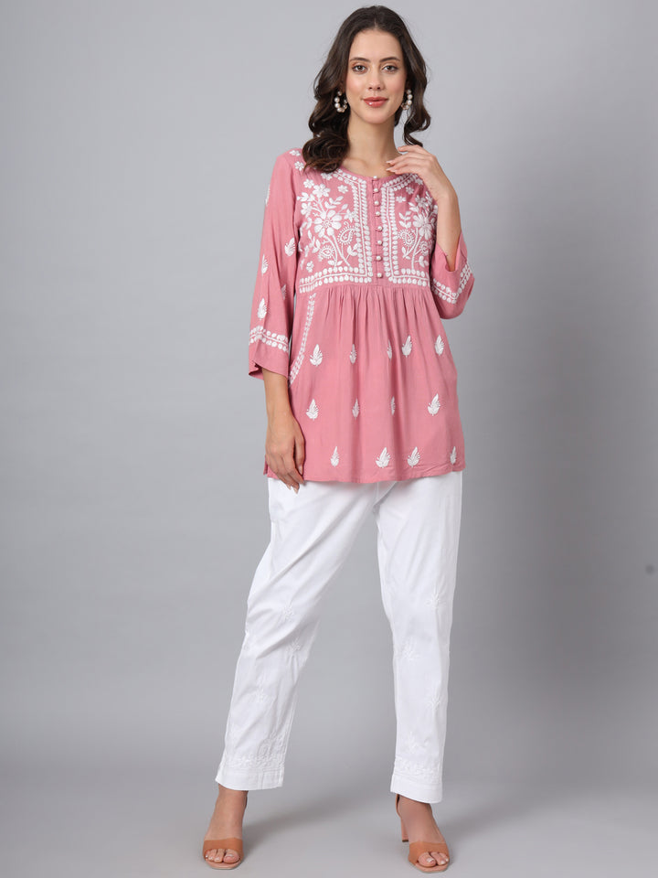 Women Hand Embroidered Rayon Chikankari Kurti PC3696