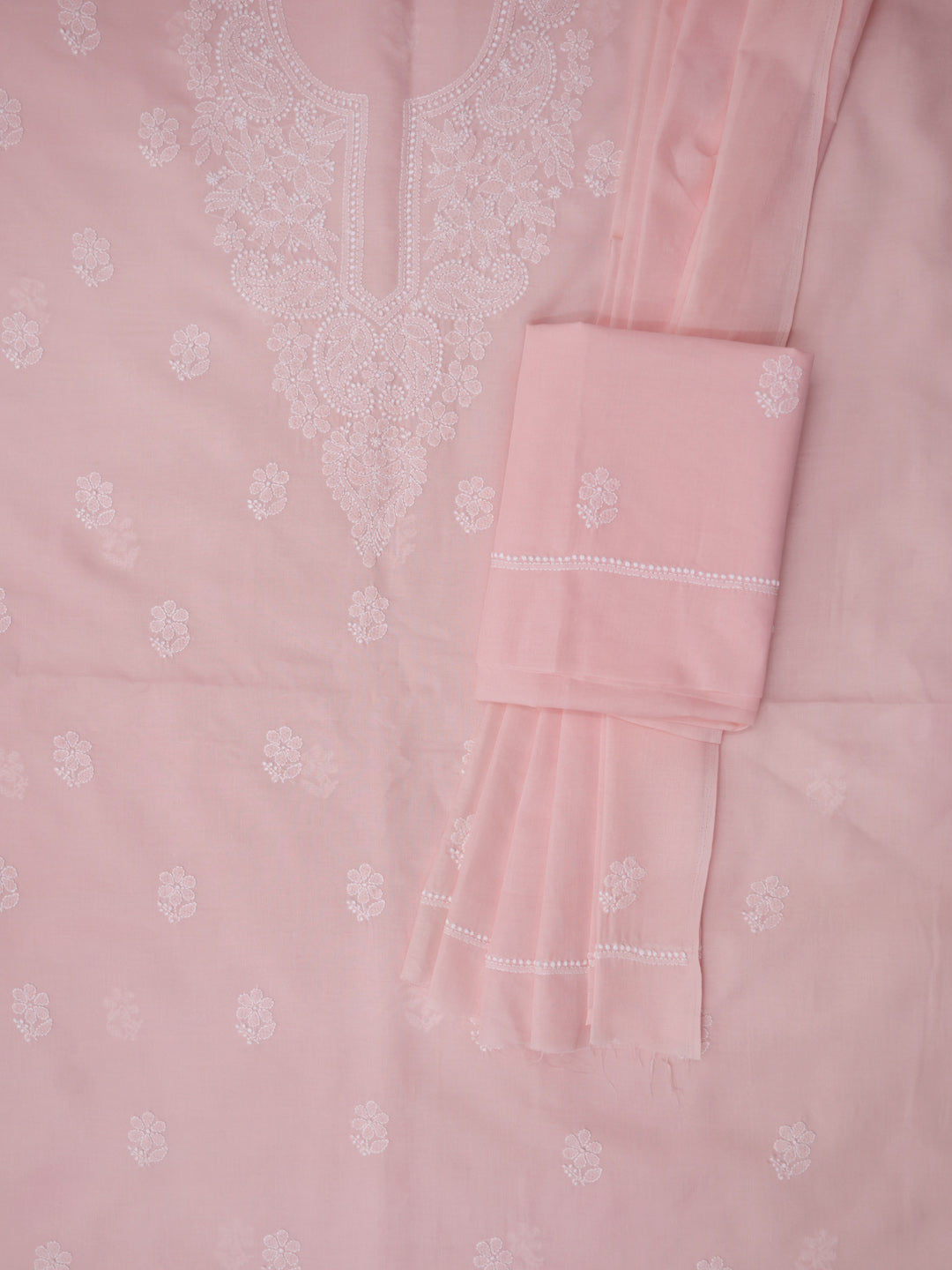 Women Hand Embroidered Chikankari Cotton DressMaterial PCSCU00104FS-LIGHTPEACH