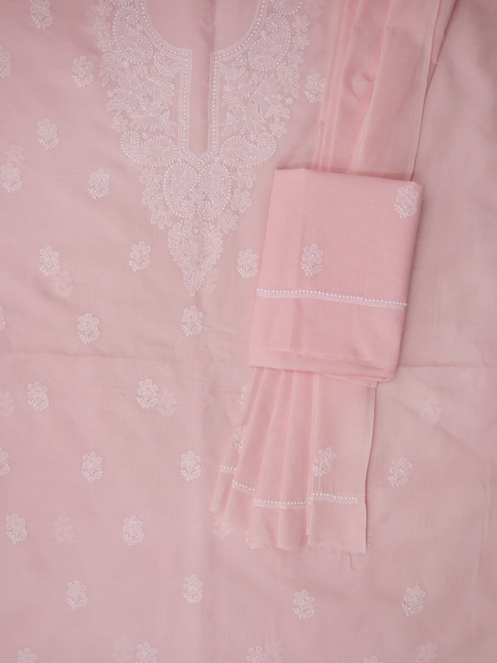 Women Hand Embroidered Chikankari Cotton DressMaterial PCSCU00104FS-LIGHTPEACH