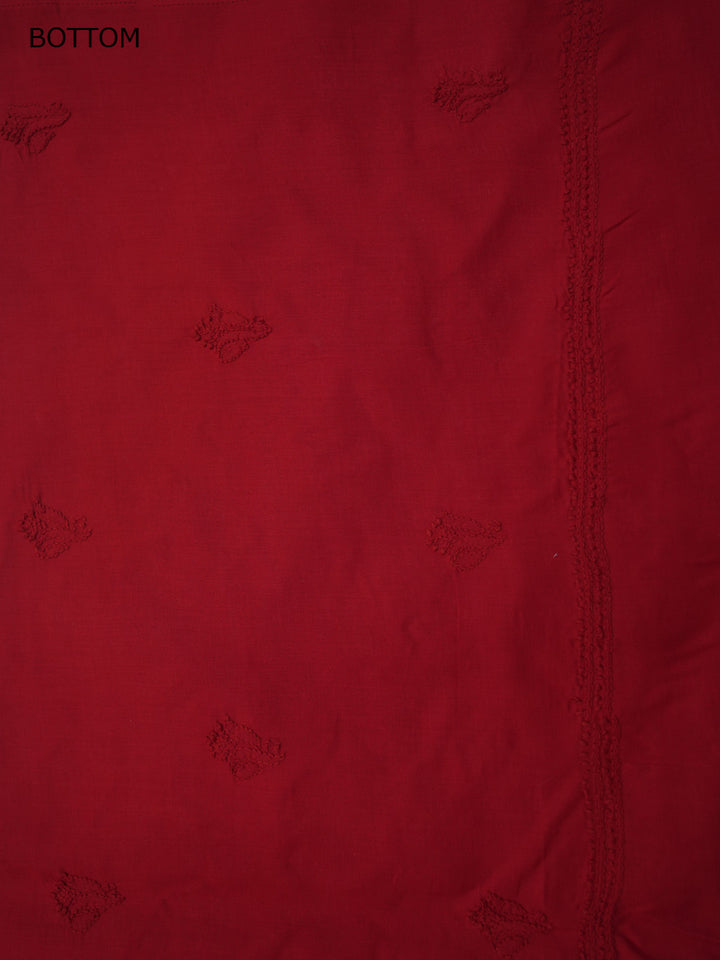 Women Hand Embroidered Cotton Chikankari Dress MaterialPCSCU00103FS-CHERRYRED