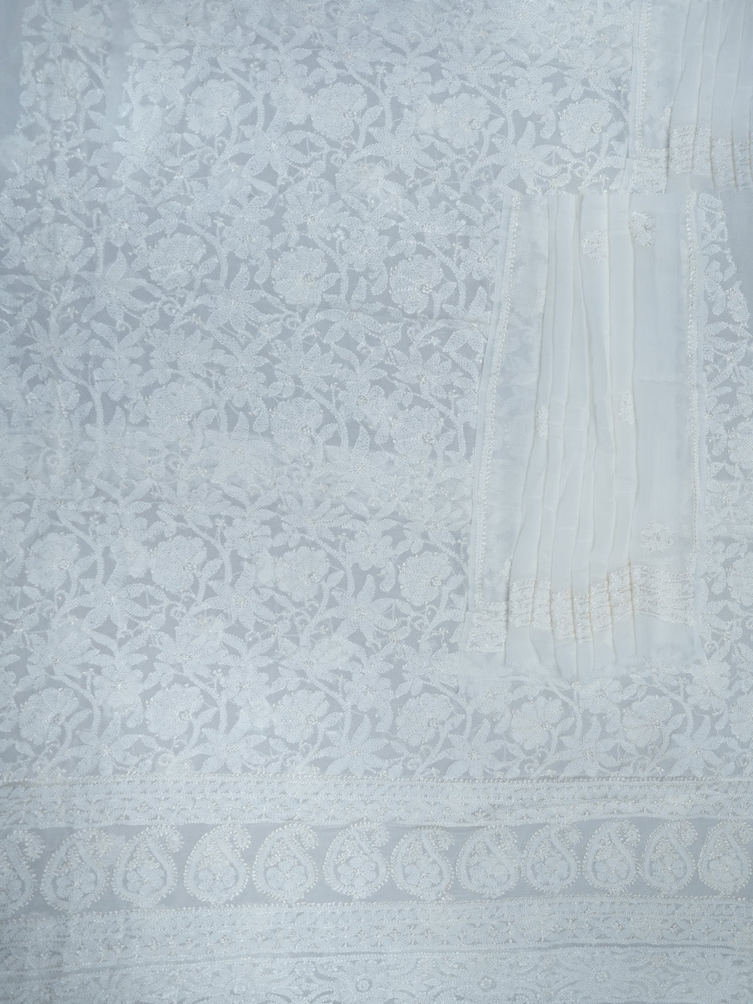 Women Hand Embroidered Chikankari Viscose Georgette Dressmaterial PC4123-WHITE5