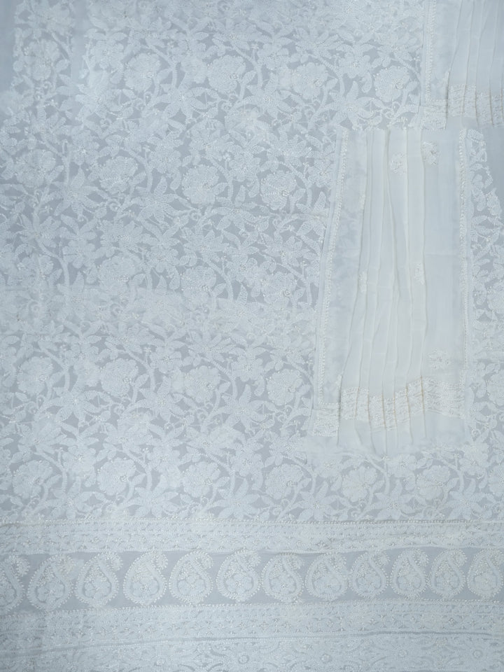 Women Hand Embroidered Chikankari Viscose Georgette Dressmaterial PC4123-WHITE5