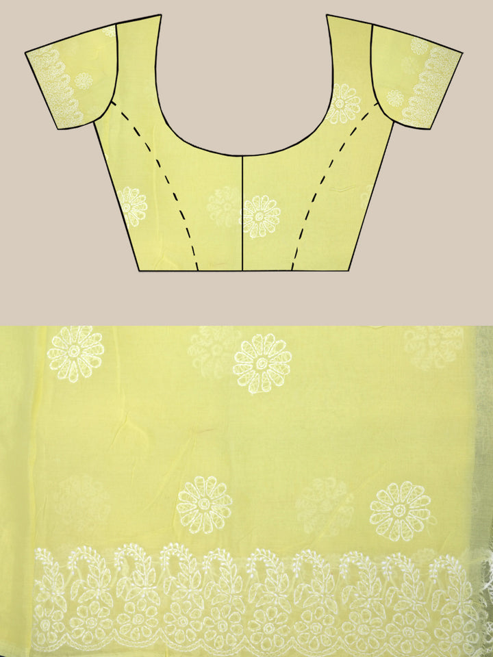 Hand Embroidered Chikankari Cotton Saree PCSAR02 Darklemon