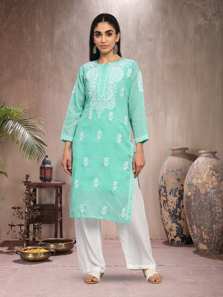 Hand Embroidered Chikankari  Cotton Straight Kurta- PC3561