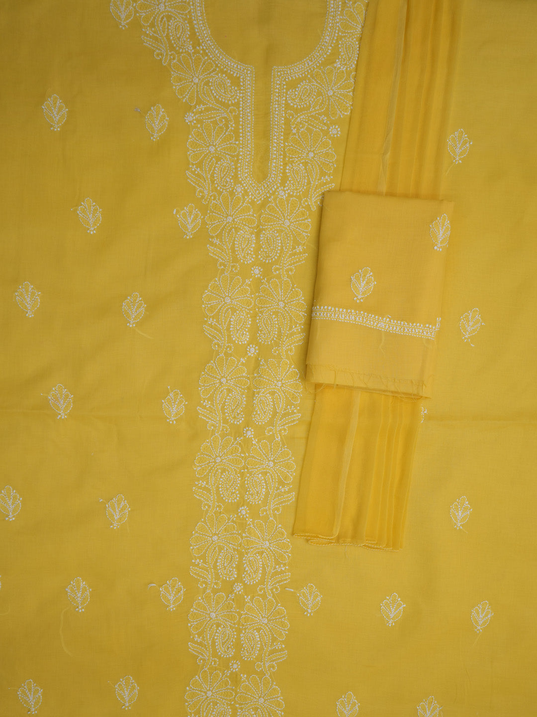 Women Hand Embroidered Chikankari Cotton Dressmaterial PCSCU00104FS-DARKYELLOW