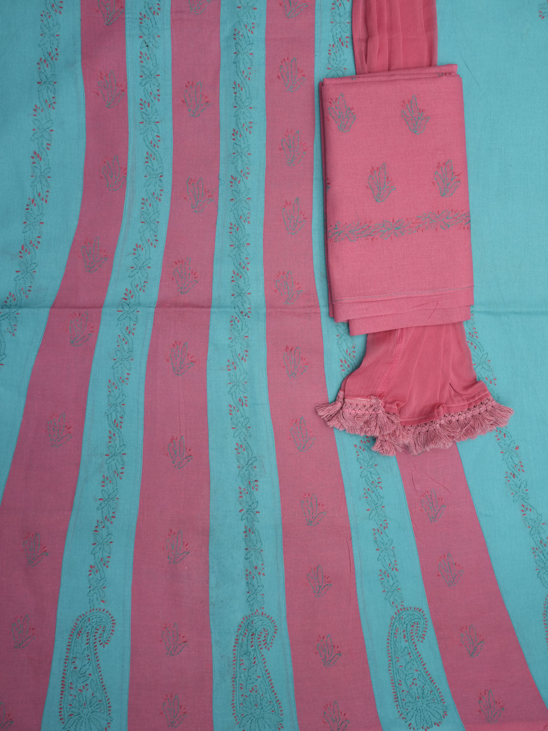 women hand embroidered chikankari cotton dressmaterial PC4120-ONIONPINK2