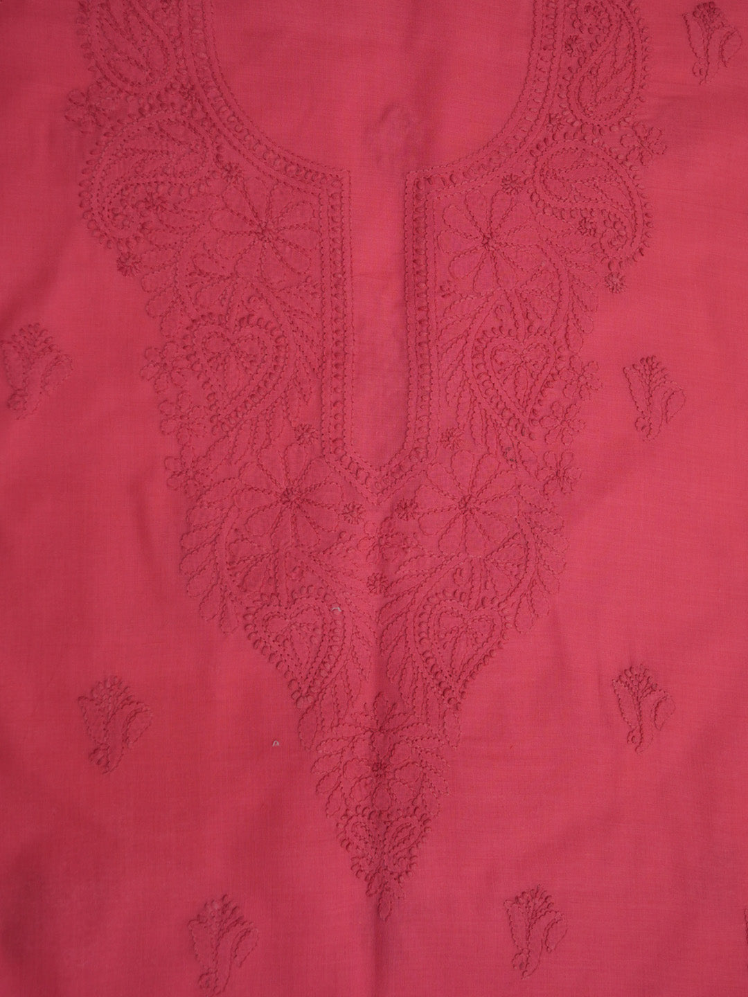Women Hand Embroidered Cotton Chikankari Dress MaterialPCSCU00103FS-CARROTPINK