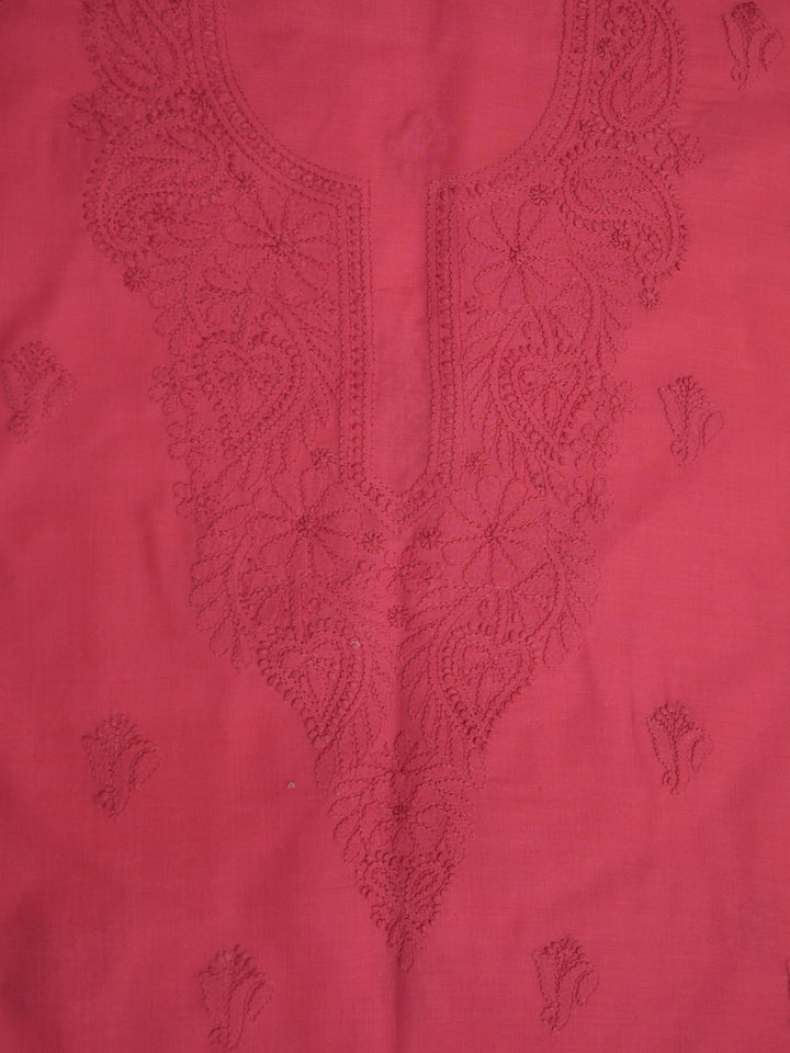Women Hand Embroidered Cotton Chikankari Dress MaterialPCSCU00103FS-CARROTPINK