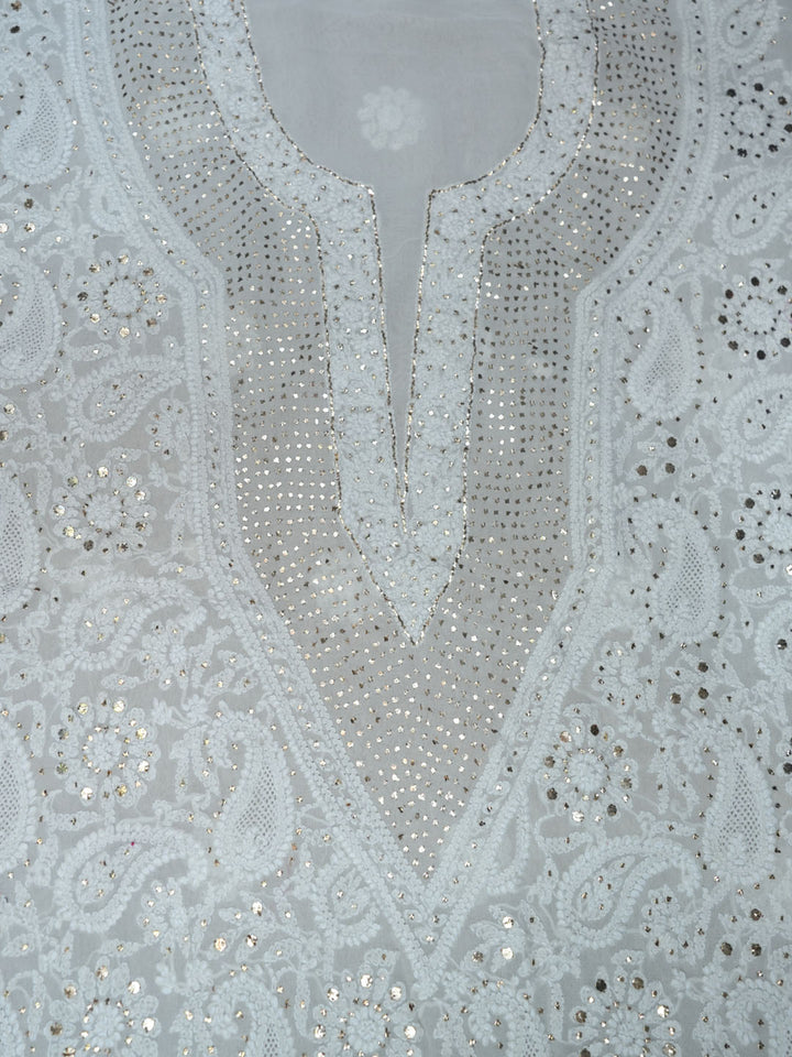 Women Hand Embroidered Chikankari Viscose Georgette Dressmaterial PC4124-WHITE6