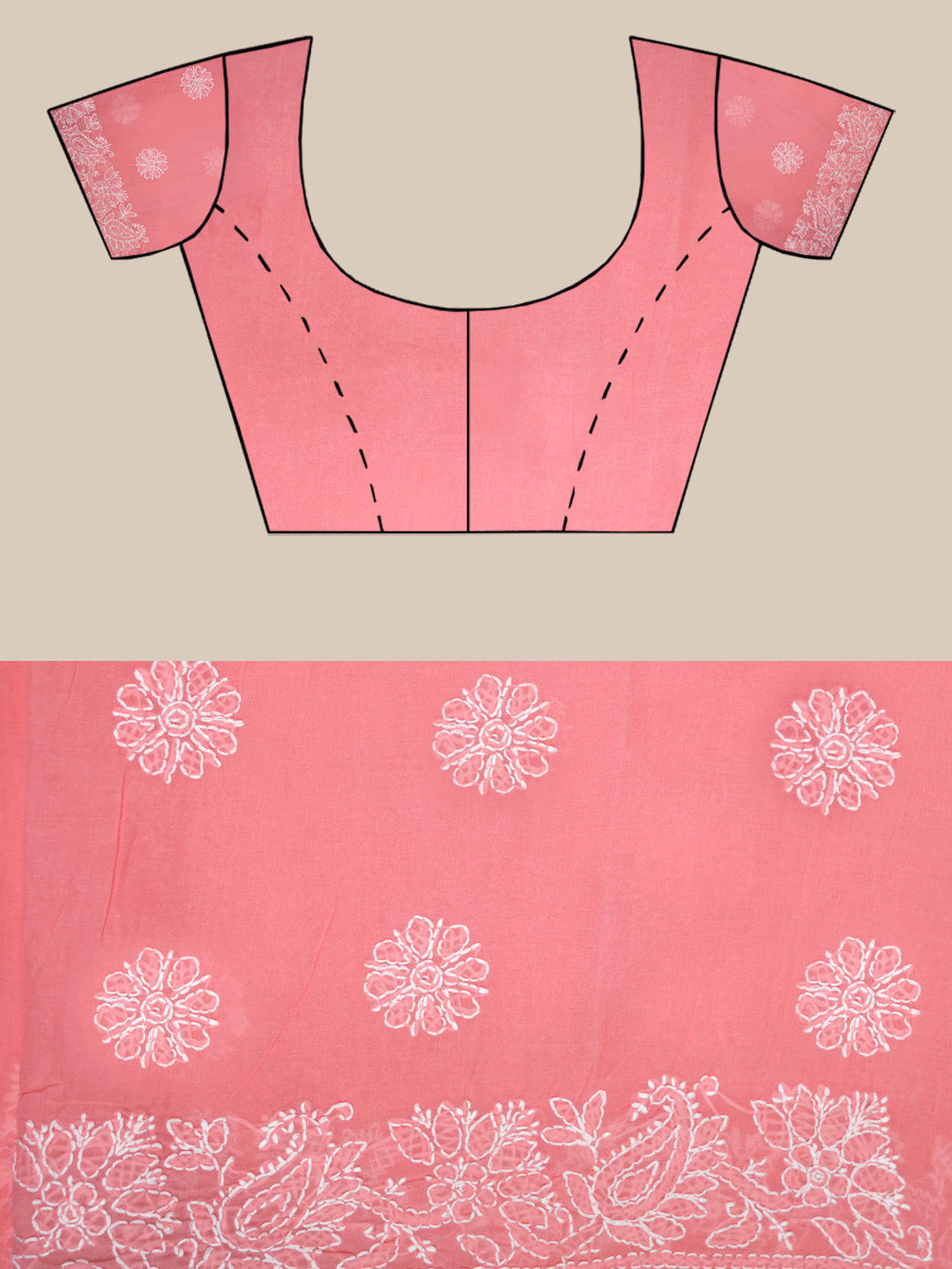 Hand Embroidered Chikankari Cotton Saree PCSAR02 Carrotpink