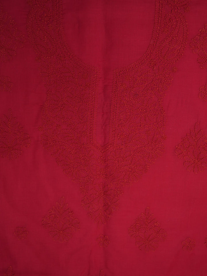 Women Hand Embroidered Cotton Chikankari Dress MaterialPCSCU00406FS-TOMATORED