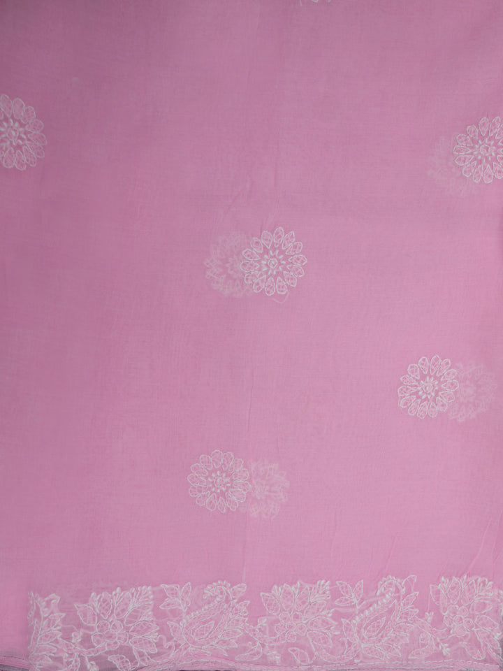 Hand Embroidered Chikankari Cotton Saree PCSAR02 Pink