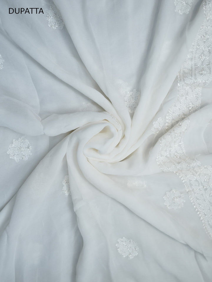 Women Hand Embroidered Chikankari Viscose Georgette Dressmaterial PC4123-WHITE4