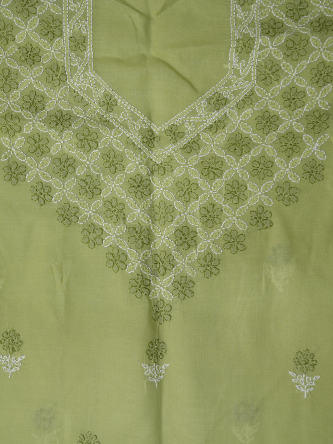 Women Hand Embroidered Chikankari Cotton Dressmaterial PCSCU00102FS-GREEN