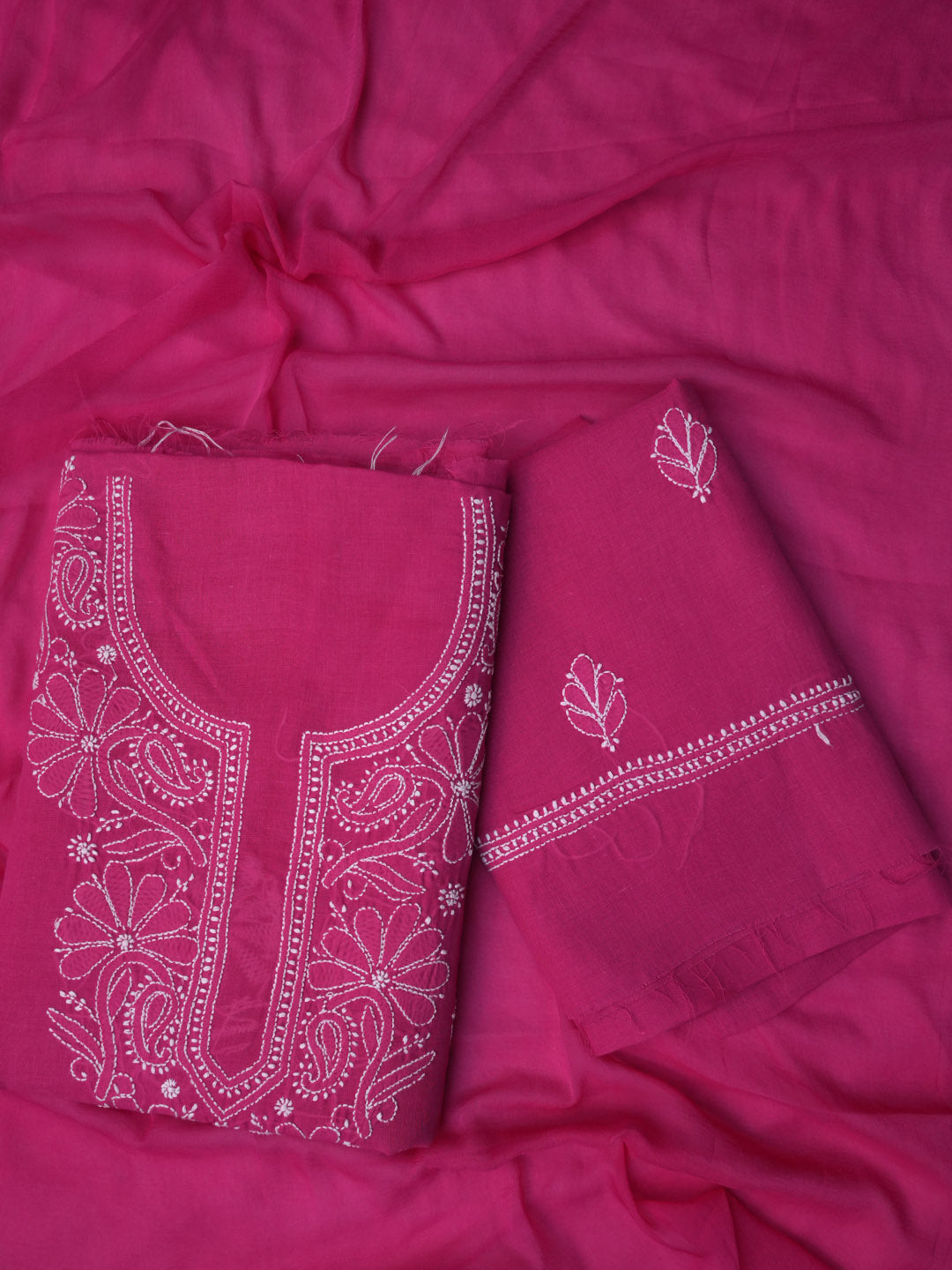 Women Hand Embroidered Chikankari Cotton Dressmaterial PCSCU00104FS-MAGENTA