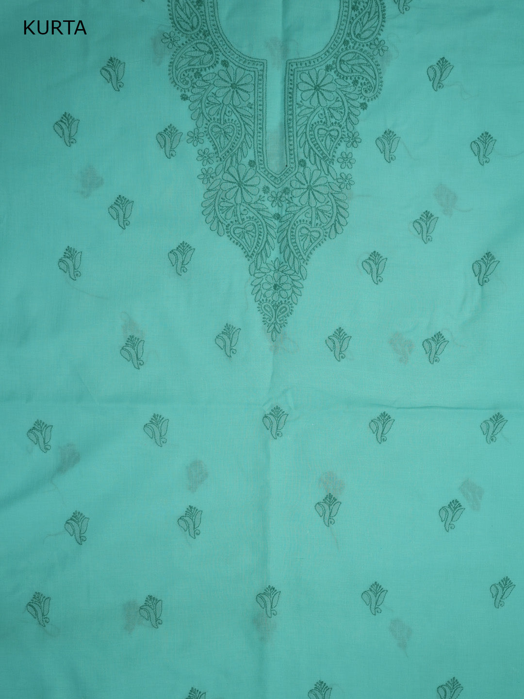 Women Hand Embroidered Cotton Chikankari Dress MaterialPCSCU00103FS-GREEN