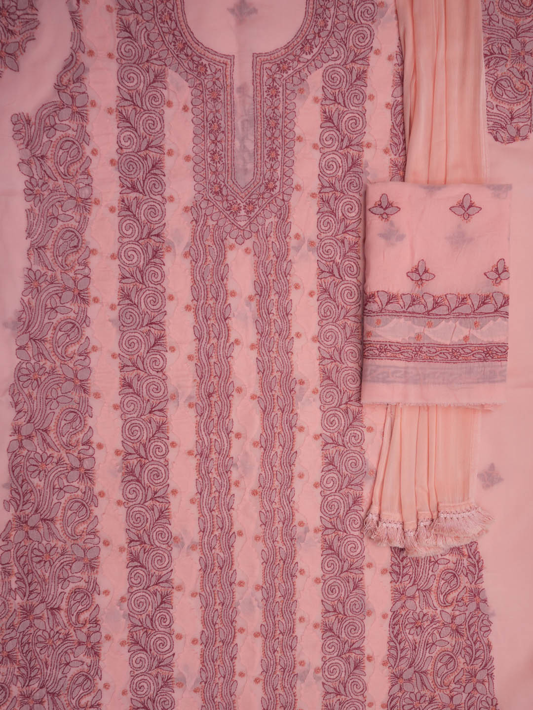 Women Hand Embroidered Chikankari Cotton Dressmaterial PC4120-DUSTYROSE