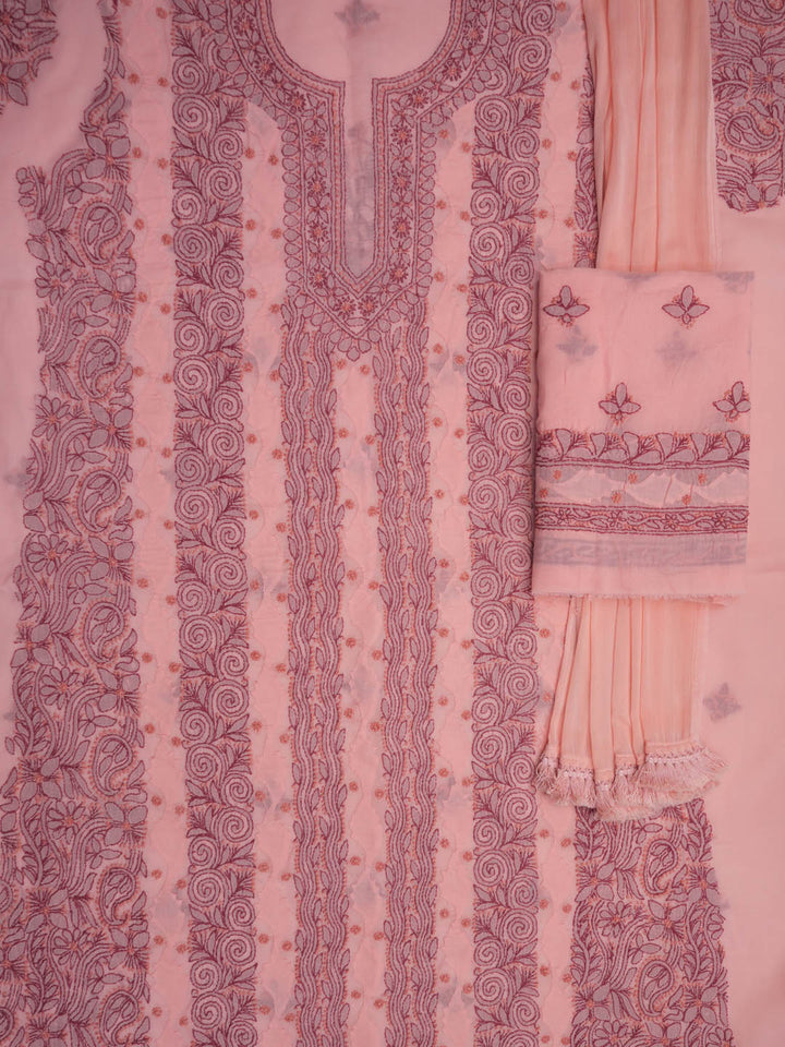 Women Hand Embroidered Chikankari Cotton Dressmaterial PC4120-DUSTYROSE