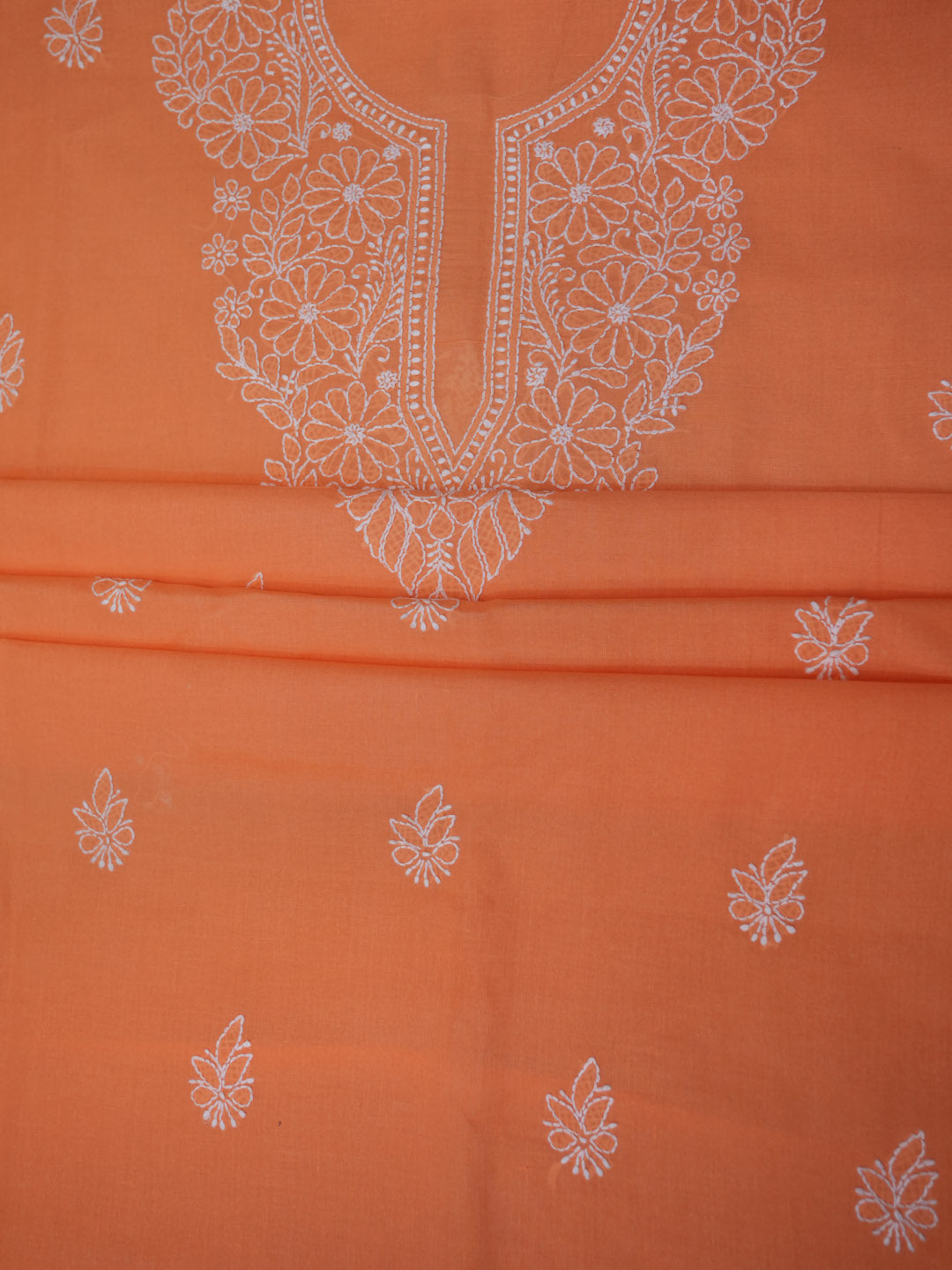 Women Hand Embroidered Cotton Chikankari Dress Material PCSCU00104FS Orange