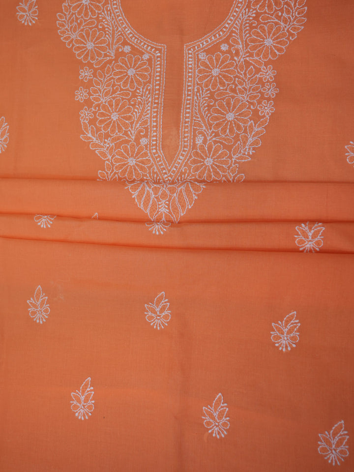 Women Hand Embroidered Cotton Chikankari Dress Material PCSCU00104FS Orange
