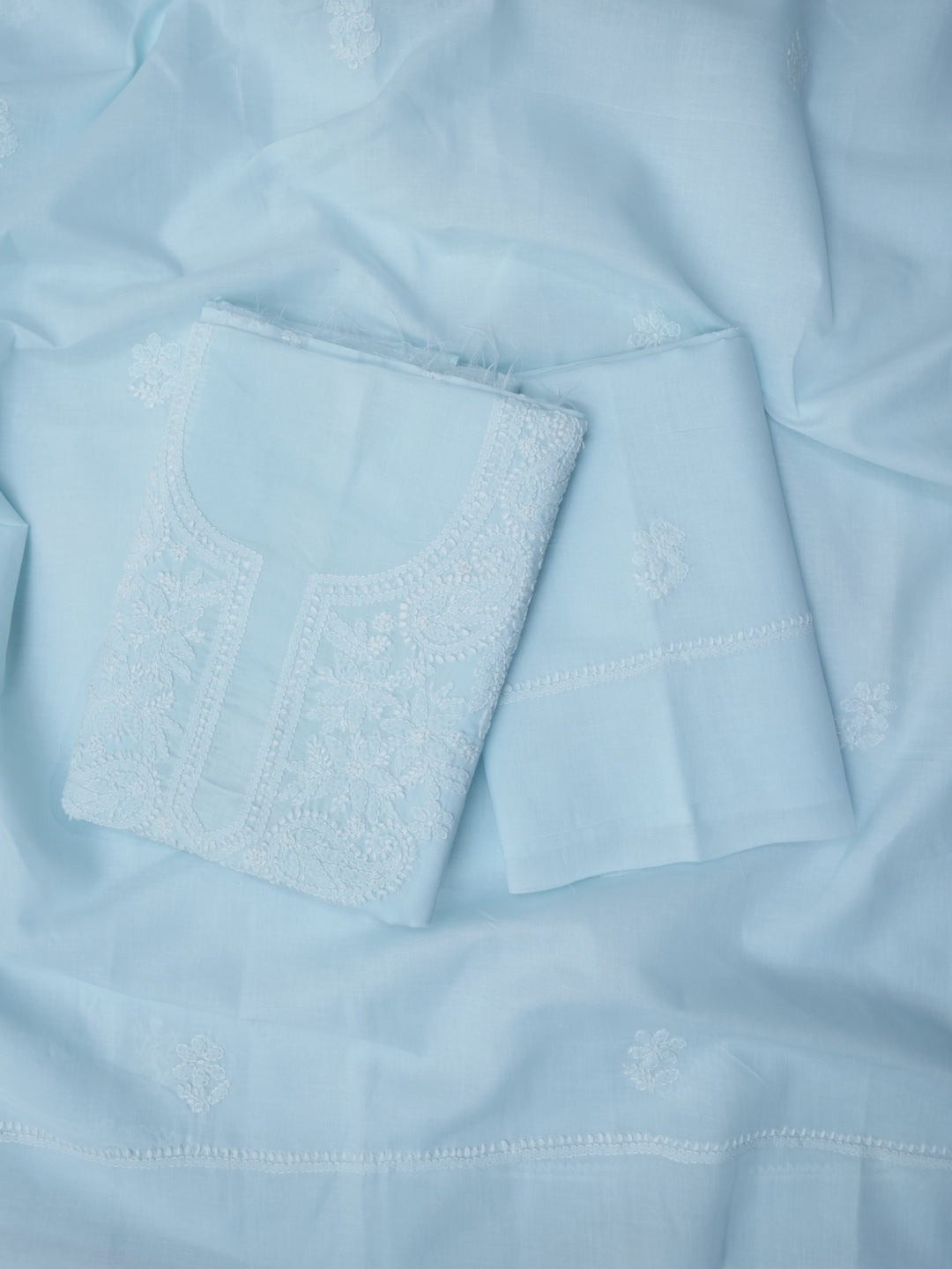 Women Hand Embroidered Chikankari Cotton DressMaterial PCSCU00104FS-SKYBLUE