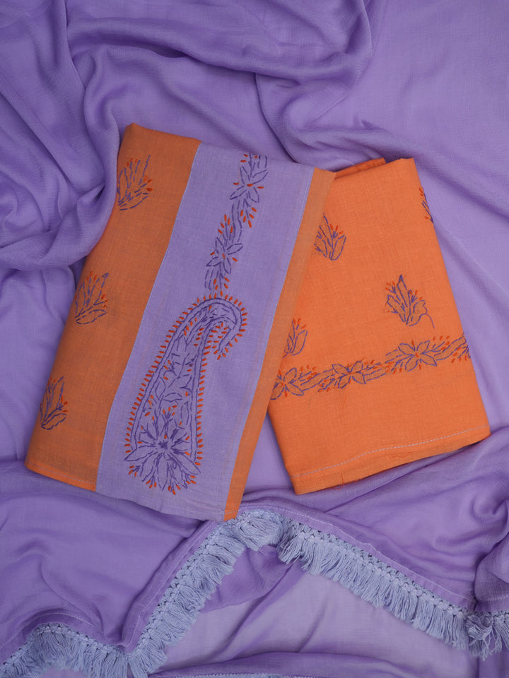 women hand embroidered chikankari cotton dressmaterial PC4120-MAUVE1