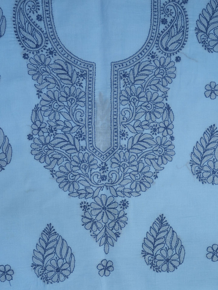 Women Hand Embroidered Cotton Chikankari Dress MaterialPCSCU00406FS-LIGHTBLUE