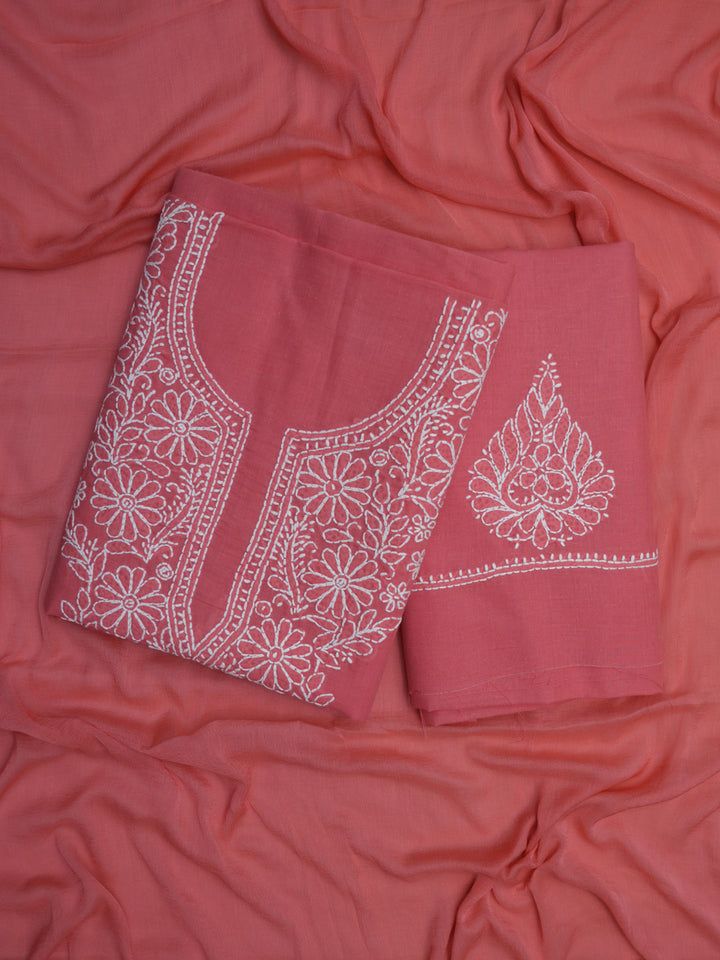 Women Hand Embroidered Cotton Chikankari Dress Material PCSCU00104FS Carrotpink