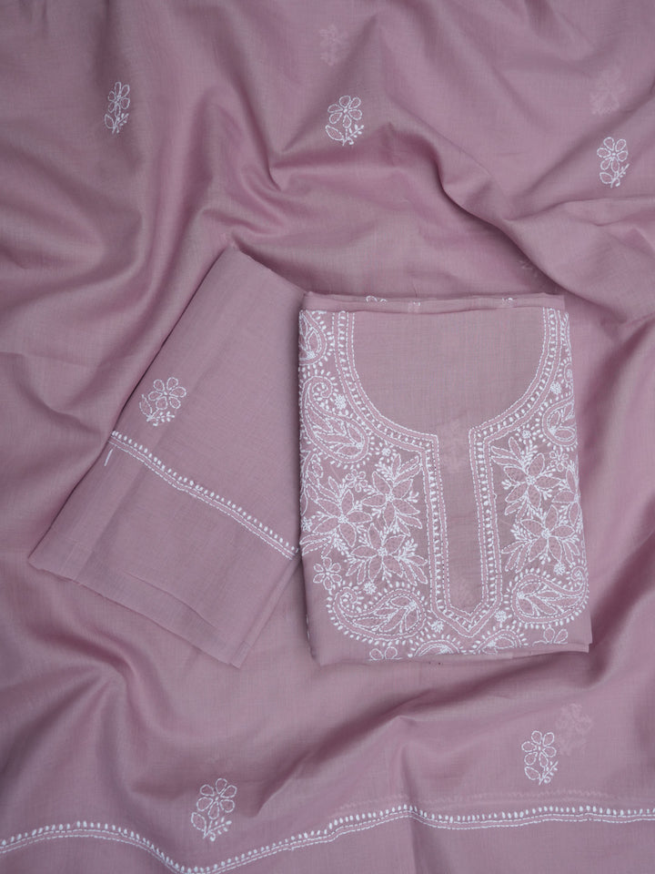 Women Hand Embroidered Chikankari Cotton Dressmaterial PCSCU00104FS-ONIONPINK